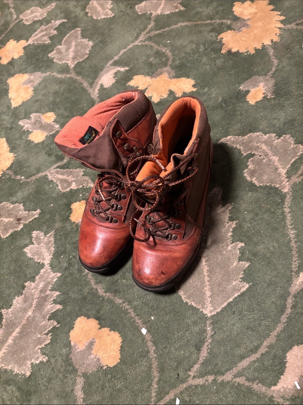 Timberland Brown Leather Hiking Boots with Orange Lining